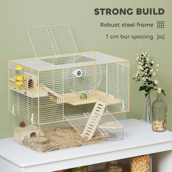 Cage pour hamster profonde, rampe en bois, cabane, roue d'exercice pour hamster et gerbille, blanche