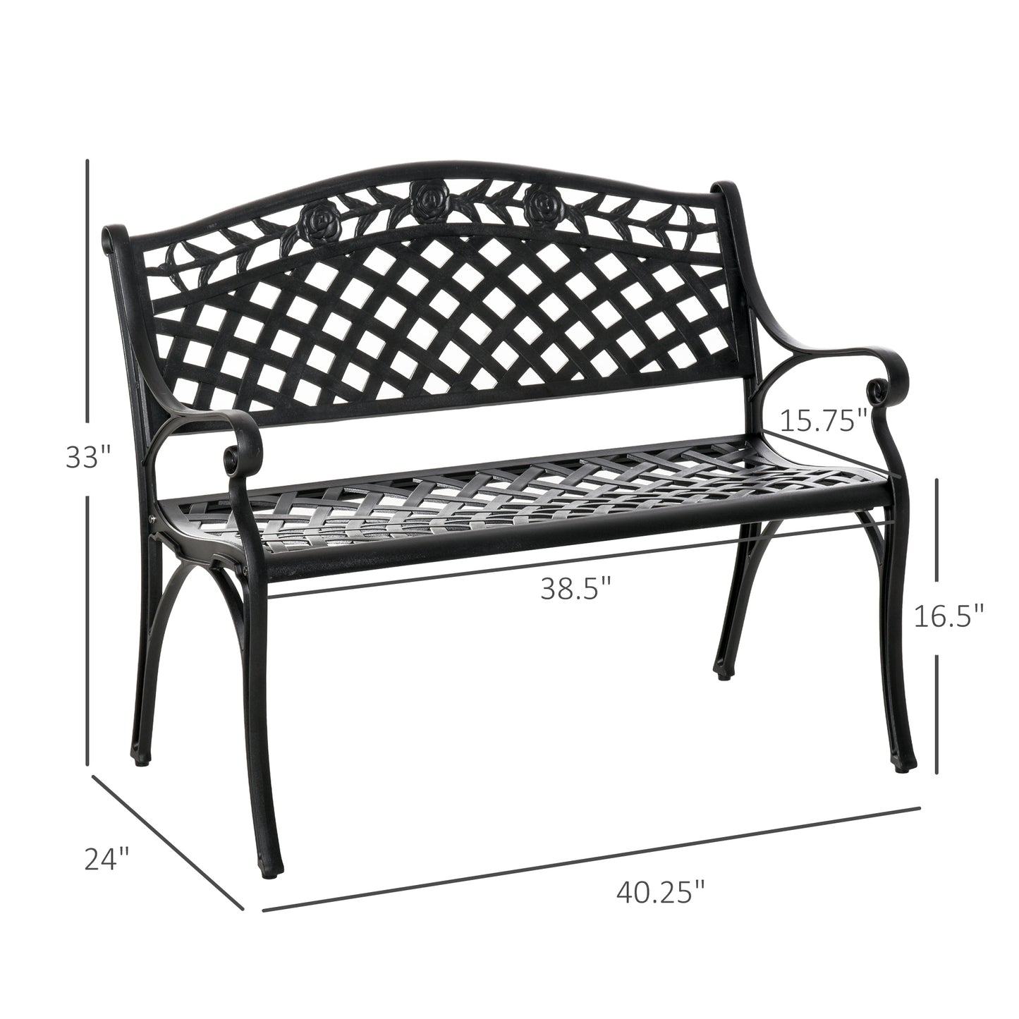 Banc de jardin d'extérieur avec cadre en aluminium et accoudoirs