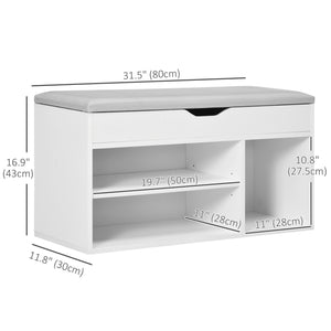 Banc à chaussures avec coussin rembourré et rangement dissimulé, blanc