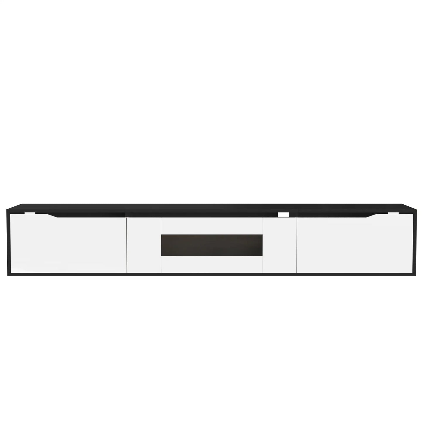 Meuble TV haute brillance avec éclairage LED personnalisable et options de montage polyvalentes, noir et blanc