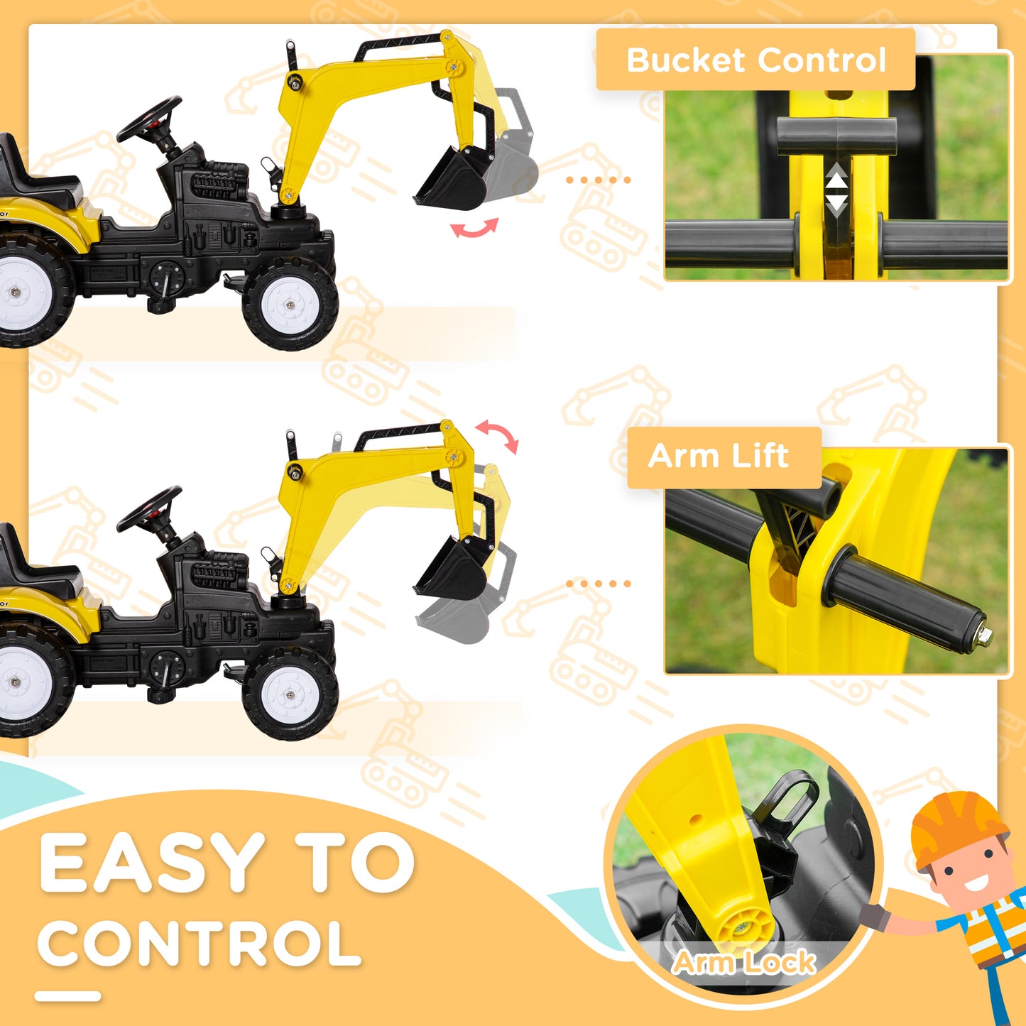 Pedal Tractor for 3 Year Olds, Yellow