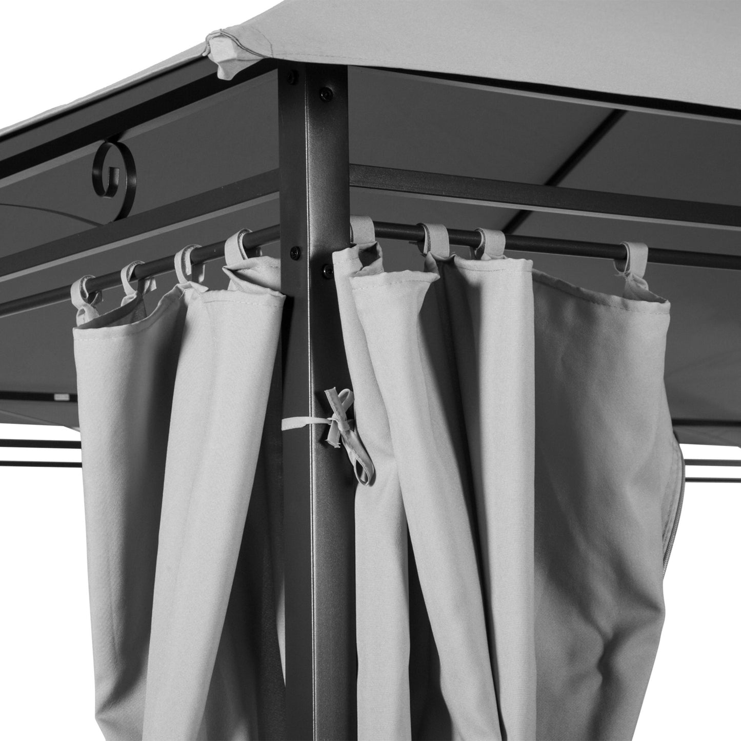 Gazebo 10' x 13', abri pare-soleil extérieur à 2 niveaux avec rideaux, gris foncé