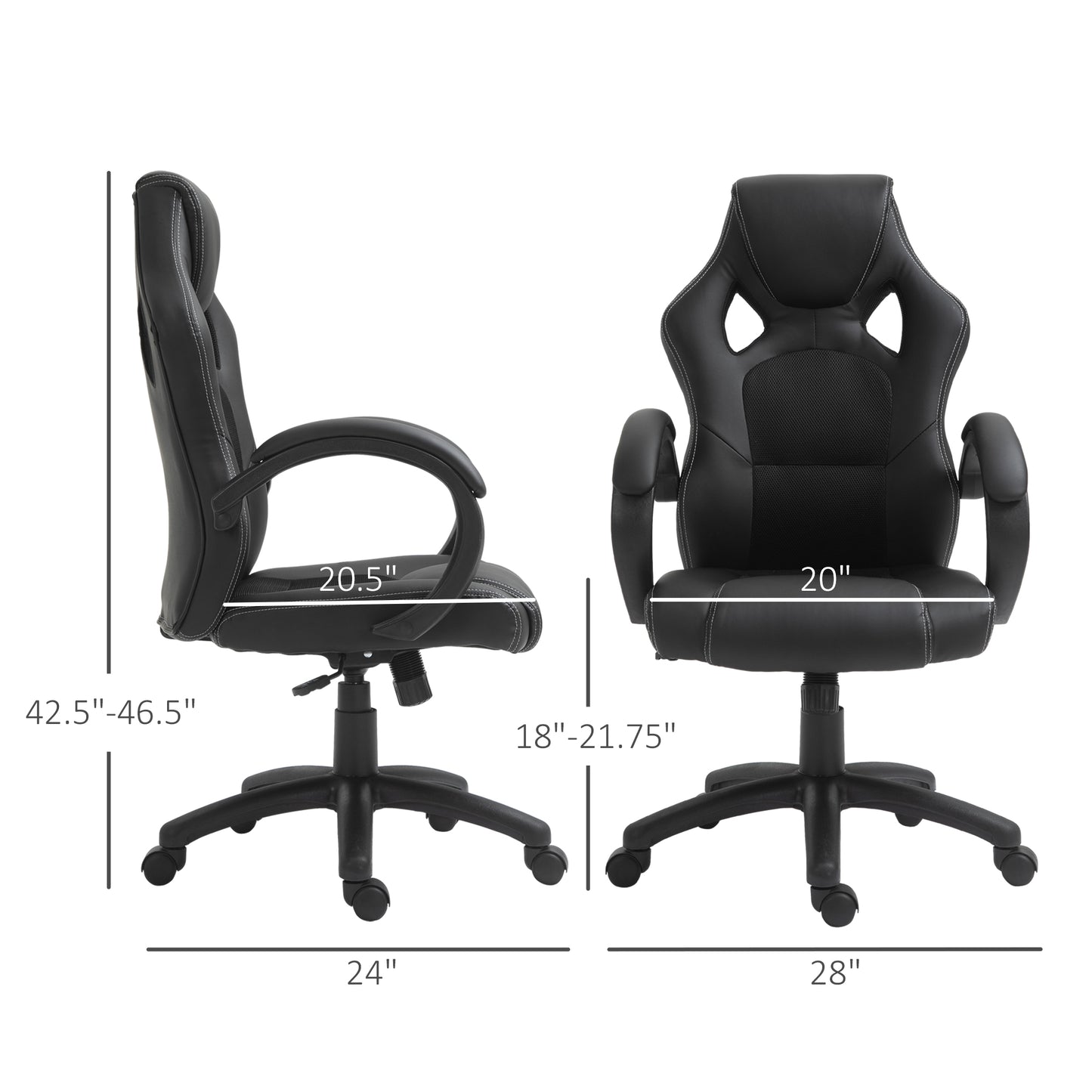 Racing Gaming Office Chair with Swivel Casters, Padded Headrest and Tilt Function, Black