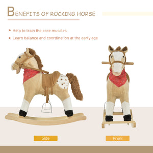 Cheval à bascule en peluche, style cowboy, avec sons réalistes et amusants, beige
