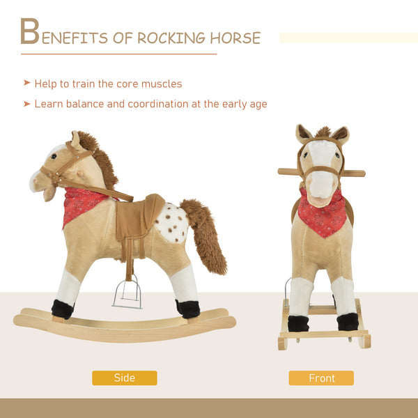 Cheval à bascule en peluche, style cowboy, avec sons réalistes et amusants, beige