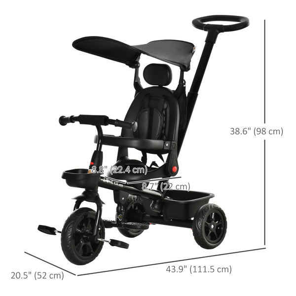 Tricycle pour enfants 4 en 1 avec siège réglable à angle réversible, noir