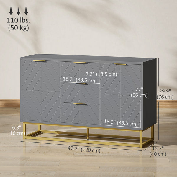 Buffet de rangement avec 3 tiroirs, étagères et portes réglables, gris