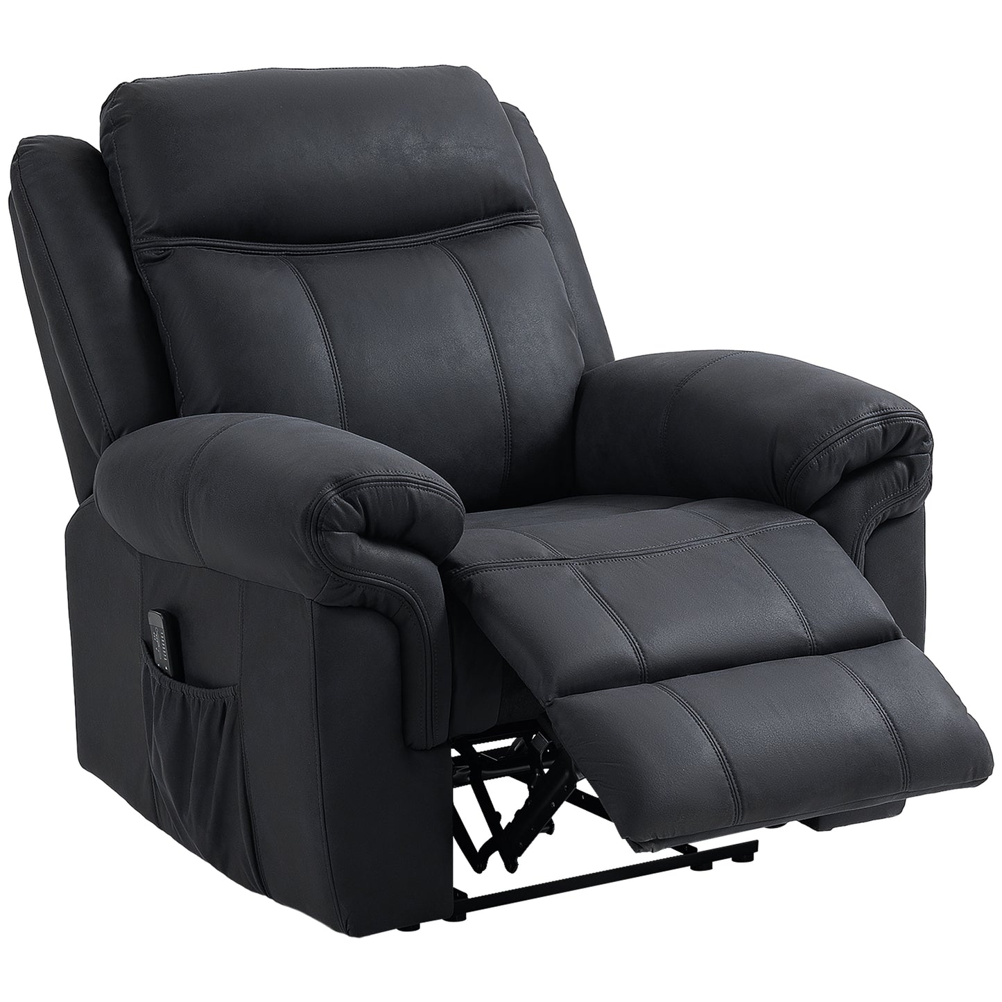 Fauteuil inclinable manuel avec massage par vibrations, poches latérales, fauteuil inclinable en microfibre, noir