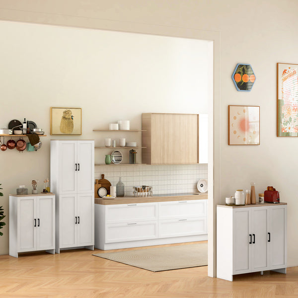 Armoire de cuisine 4 portes avec étagères réglables, blanc