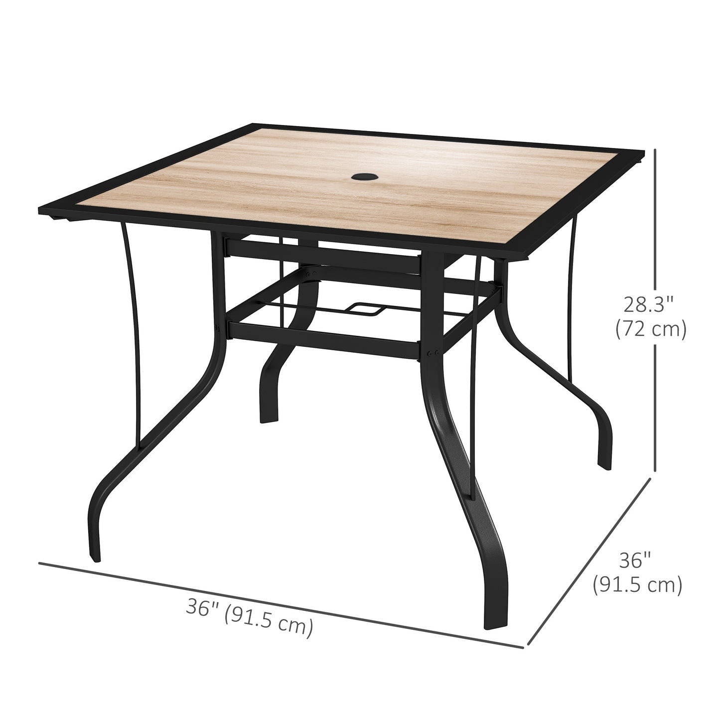 Outsunny Square Dining Table 91 x 91 x 71 cm with Umbrella Hole, Easy Clean Tabletop and Stainless Steel Frame, for Garden and Poolside.