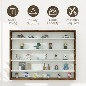 5-Tier Glass Display Cabinet with 2 Glass Doors and 4 Adjustable Shelves, Brown