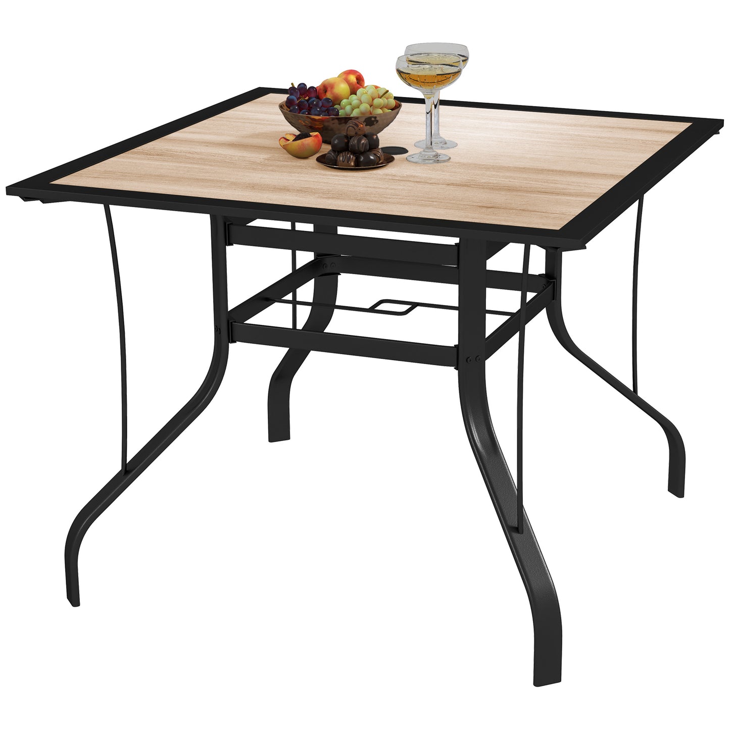 Outsunny Square Dining Table 91 x 91 x 71 cm with Umbrella Hole, Easy Clean Tabletop and Stainless Steel Frame, for Garden and Poolside.