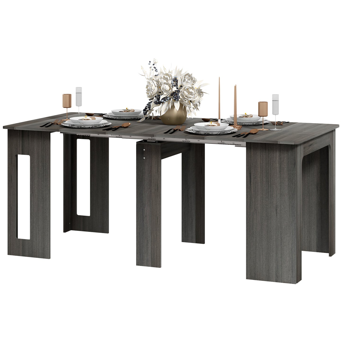 Table pliante et extensible, table de cuisine pour petits espaces, jusqu'à 6 personnes, gris