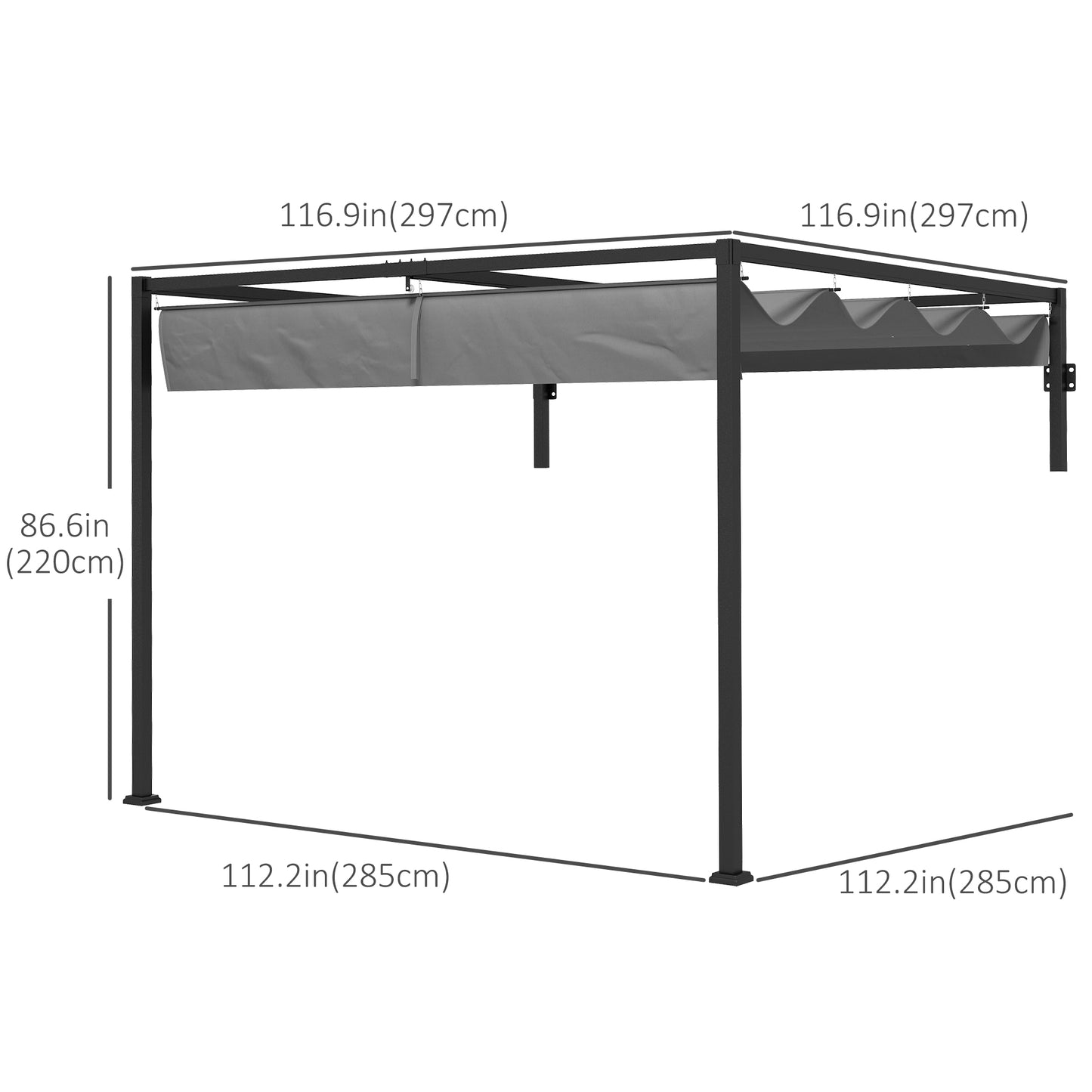 Pergola 10' x 10' avec toit rétractable en métal pour barbecue, jardin, patio, terrasse