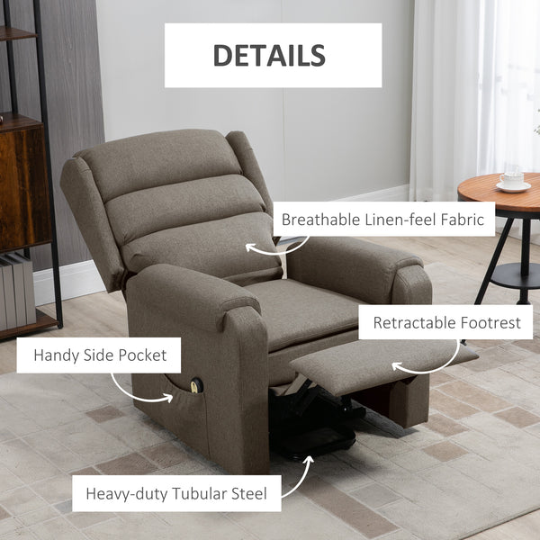 Fauteuil releveur pour personnes âgées avec repose-pieds et poches latérales, marron