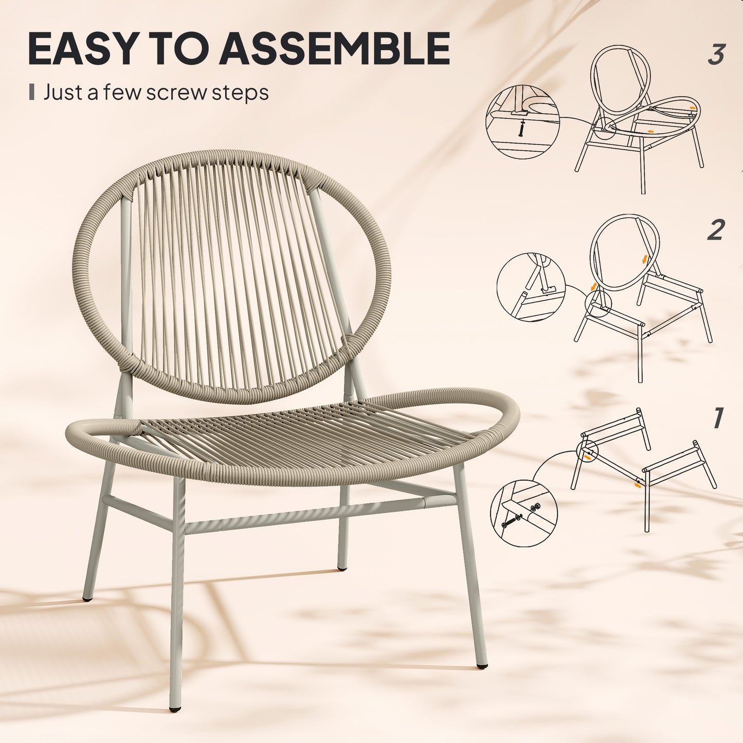 Ensemble bistrot en rotin, ensemble de 3 meubles de jardin, gris clair