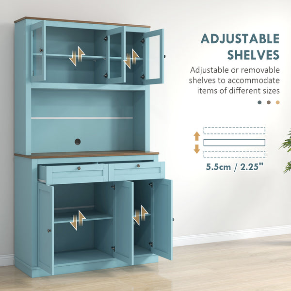 Garde-manger avec espace micro-ondes et portes vitrées, bleu