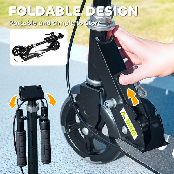 Trottinette avec roues lumineuses, guidon réglable, frein arrière et frein à main, noire
