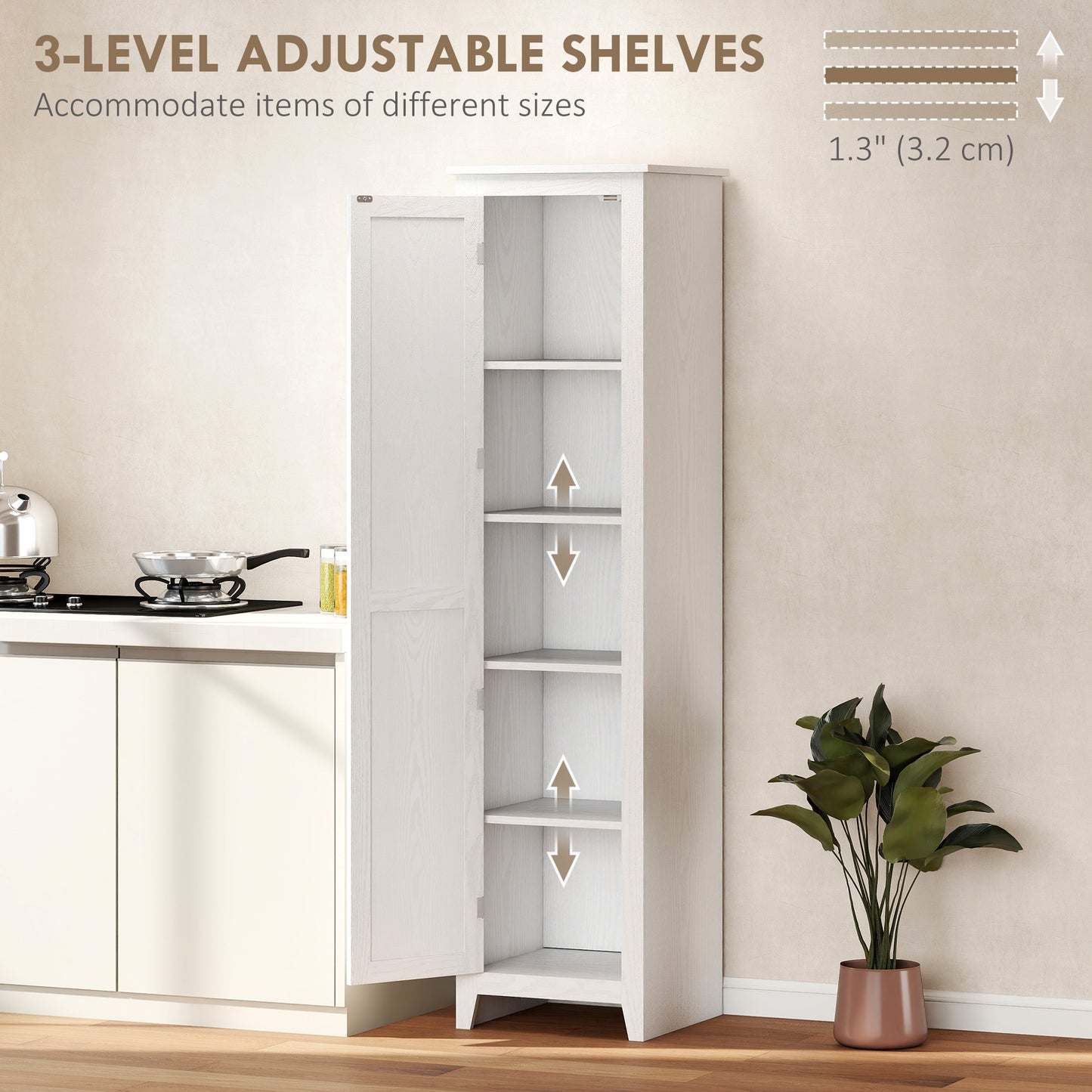 Armoire de rangement de cuisine style ferme 67" avec porte de grange et étagères réglables, blanc