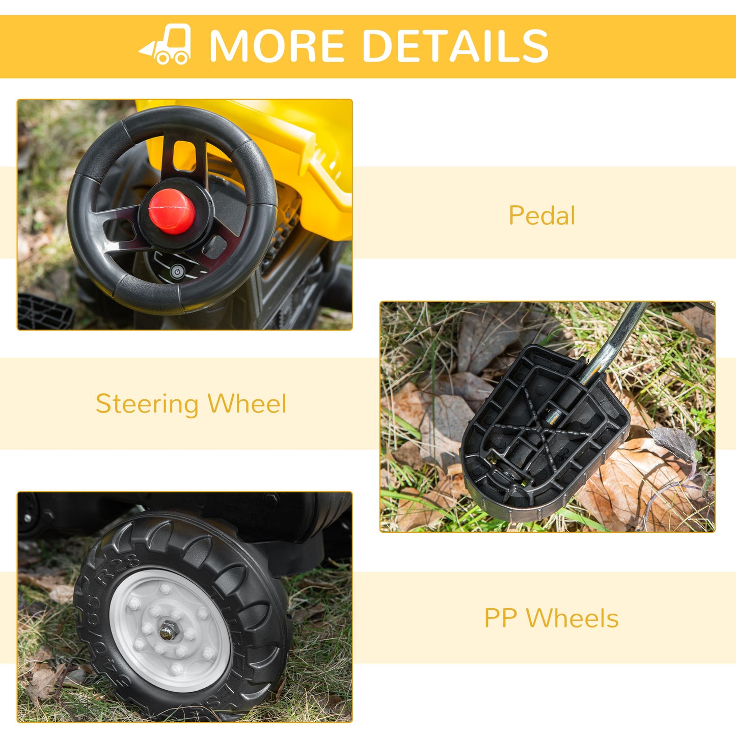 Pedal Tractor for 3 Year Olds with Hand Operated Bucket, Yellow