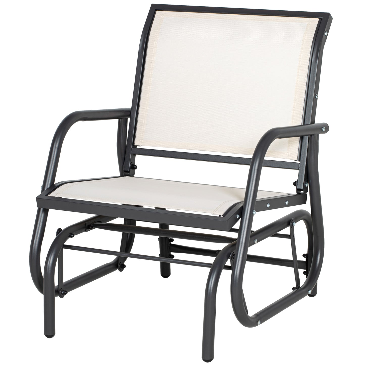 Fauteuil de jardin Outsunny avec assise et dossier en tissu maillé respirant, cadre en métal et accoudoirs, couleur crème
