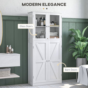 Meuble de salle de bain moderne avec portes vitrées et portes de grange à 5 niveaux, blanc