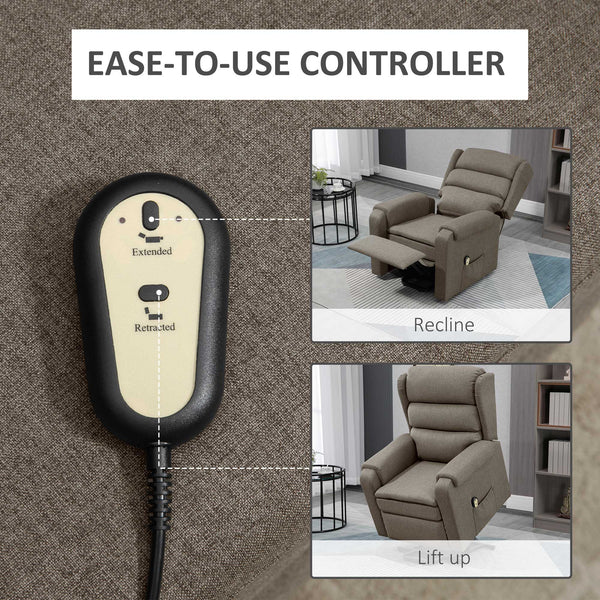 Fauteuil releveur pour personnes âgées avec repose-pieds et poches latérales, marron