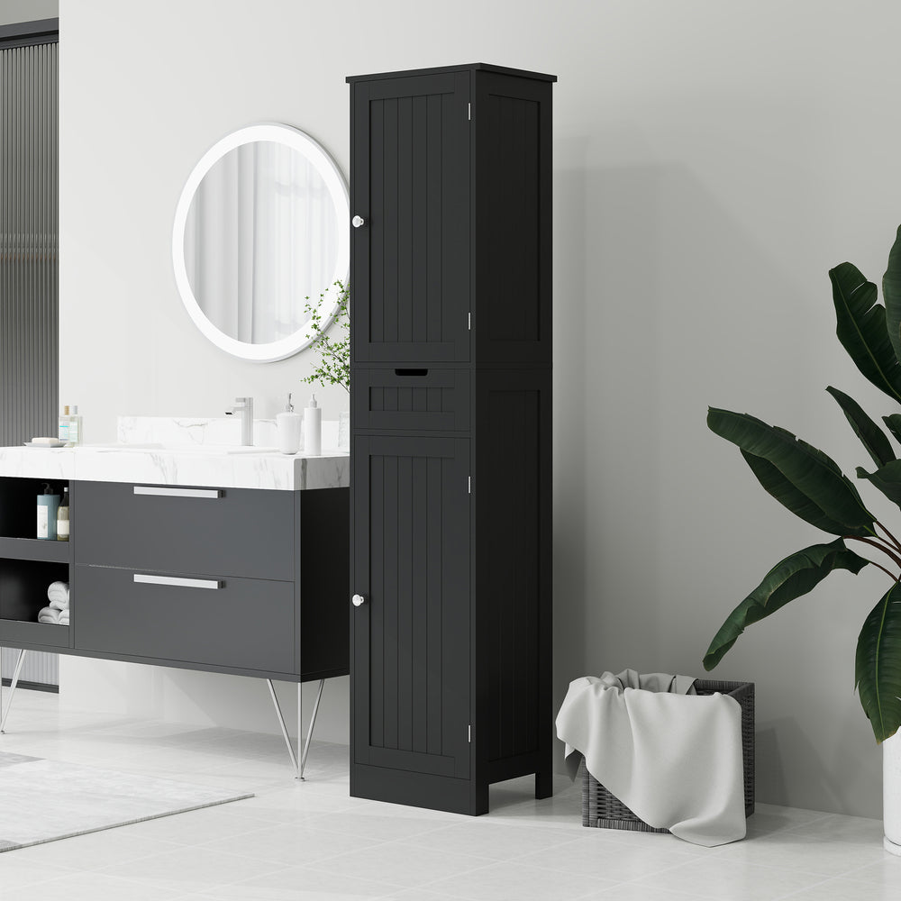 Meuble de salle de bain autoportant avec tiroir et 2 portes, noir