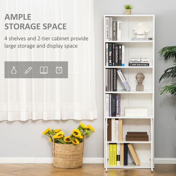 4-Tier Open Bookcase with Doors, White