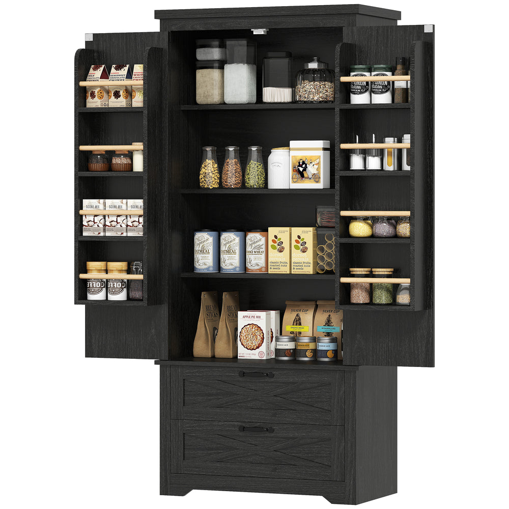 Garde-manger de style campagnard avec tiroirs, noir vieilli