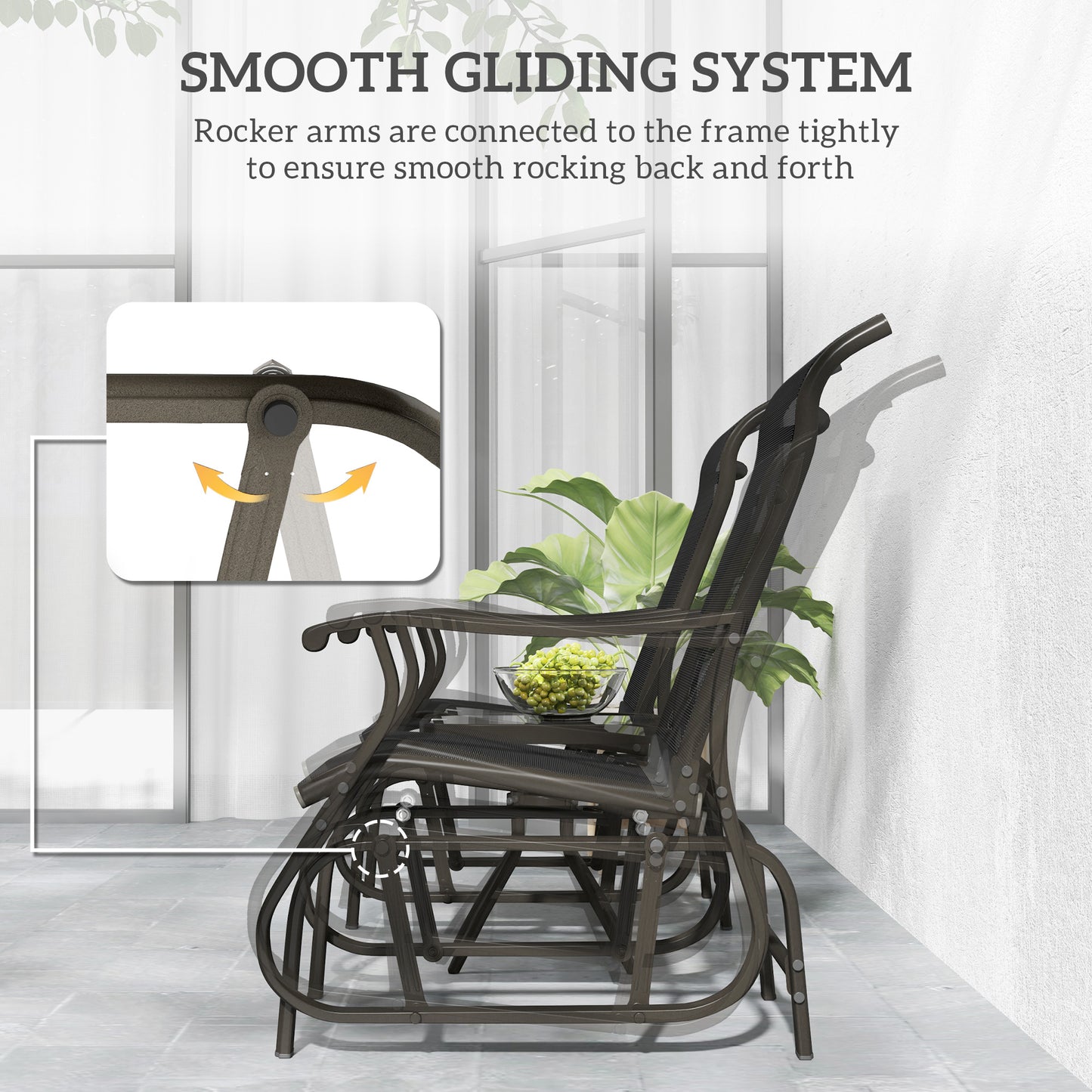 Outsunny 3PCs Gliding Rocking Chair & Bistro Tea Table Set, Black |