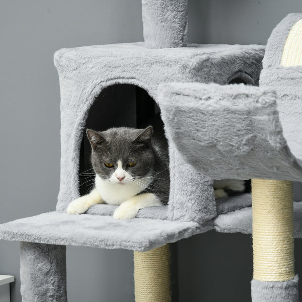 Large 178cm Multi-Level Cat Tree with Hammock, Basket & Sisal Scratching Posts, Blue-Grey