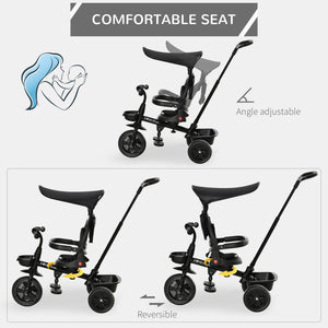 Tricycle pour enfants 4 en 1 avec siège réglable à angle réversible, noir