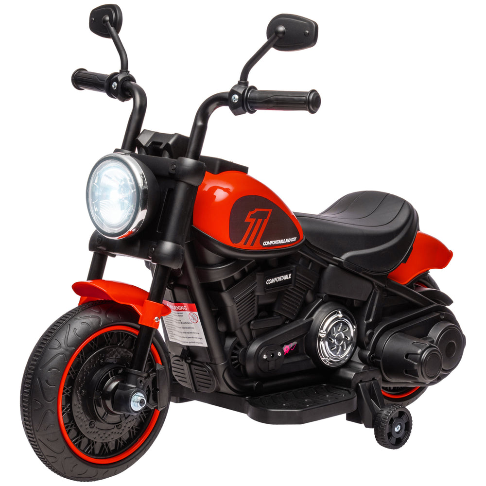 6V motorcycle with training wheels, red
