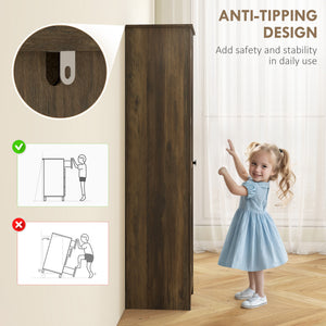 Tall storage cabinet with barn door and adjustable shelves, brown