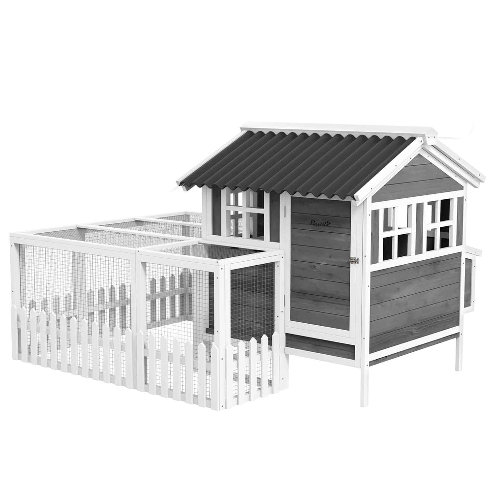 Poulailler en bois avec enclos sécurisé pour poules, lapins ou canards, idéal pour une utilisation en extérieur dans un jardin ou une cour
