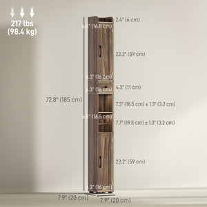 Meuble de salle de bain étroit, haut avec portes de grange, tiroir et étagères réglables, aspect bois brun