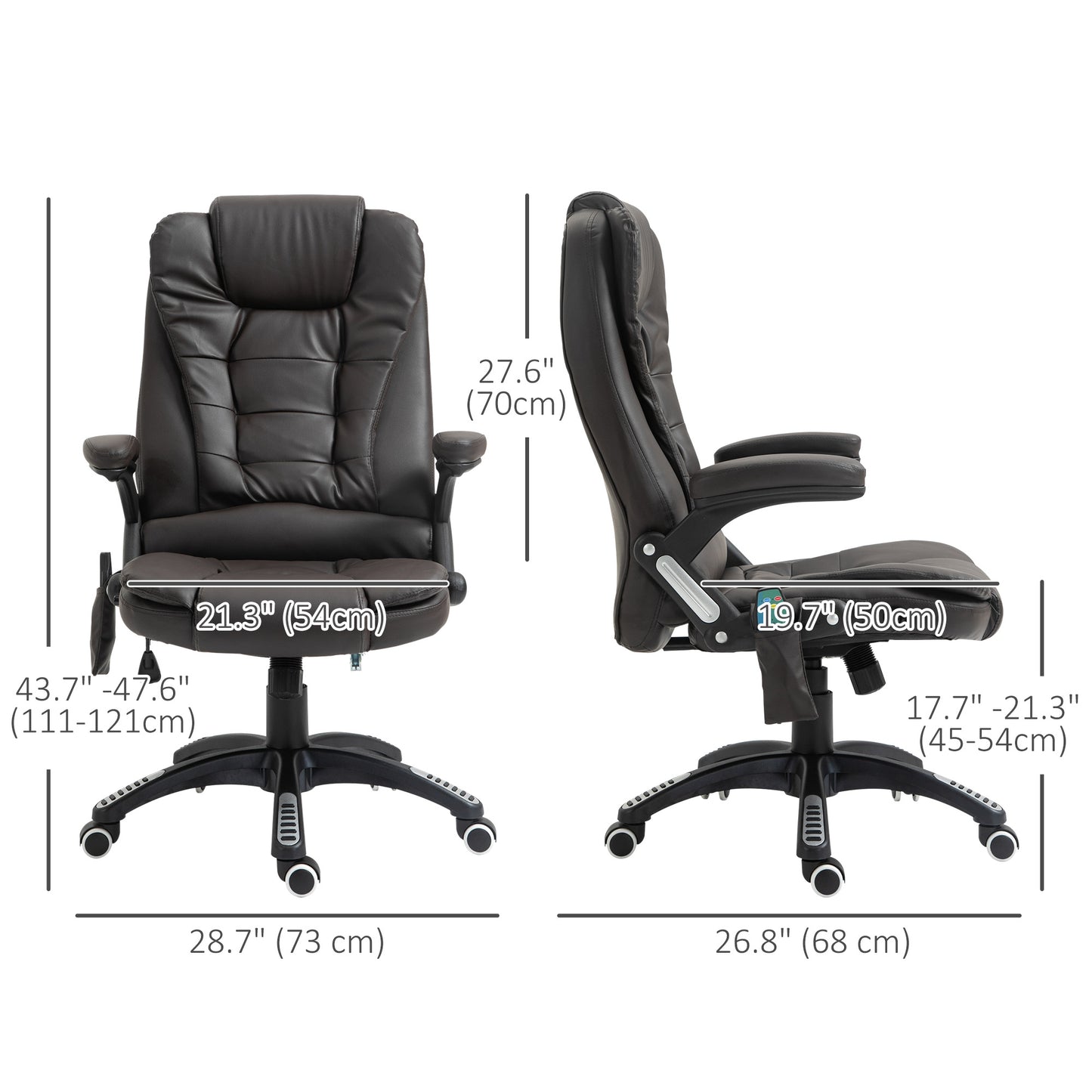 Office chair, heated, ergonomic, massaging, swiveling, vibrating in imitation leather