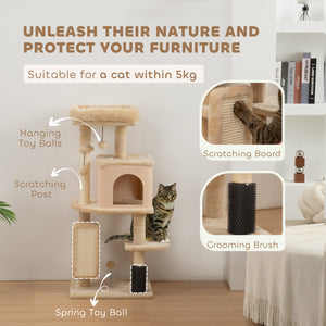 Arbre à chat de 104 cm avec griffoirs, panier, niche et plateformes de saut, beige