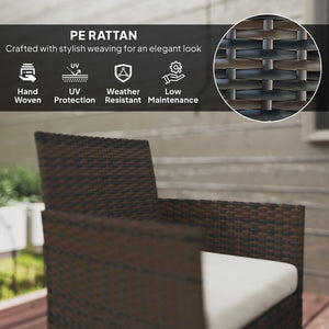 3 Piece Garden Furniture Set with Two Tier Glass Table and Cushions, Beige