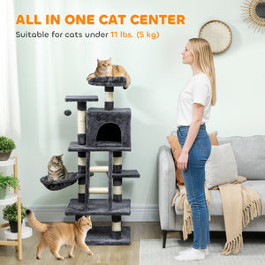 Grand arbre à chat de 132 cm pour chats d'intérieur, gris foncé