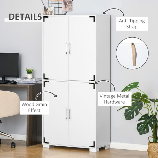 Storage unit with 4 doors and shelves, white