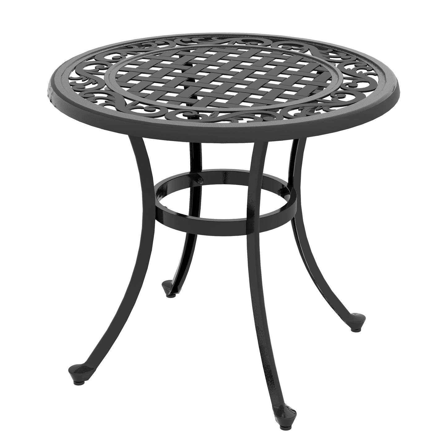 Table de patio avec cadre en aluminium moulé, pieds réglables pour terrasse, jardin et balcon, noire