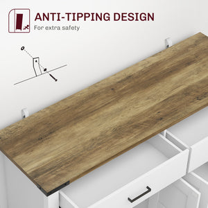 Buffet style ferme avec 2 tiroirs, 2 rangements et étagères réglables, blanc