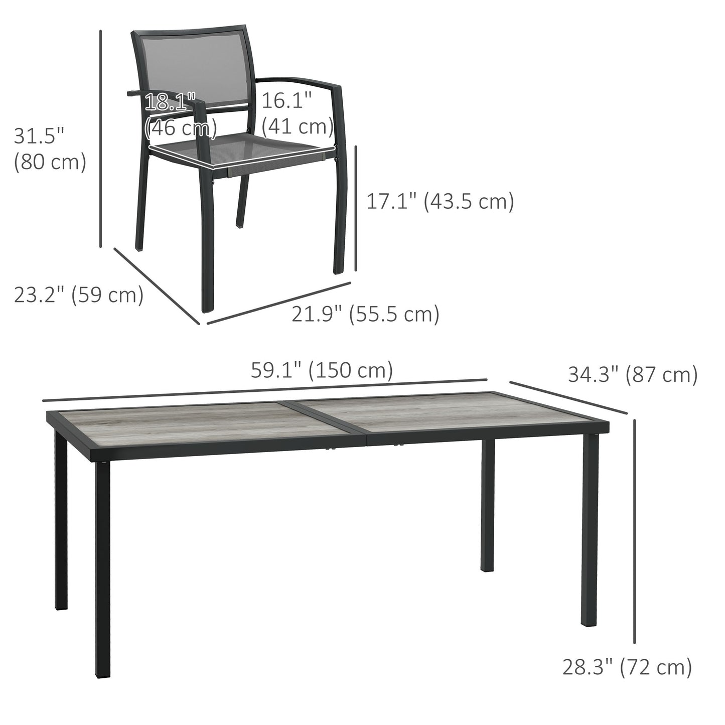 Outsunny 7 Piece Outdoor Dining Set with 6 Stackable Chairs, Patio Table and Chairs with Plastic Top and Breathable Mesh Backrest