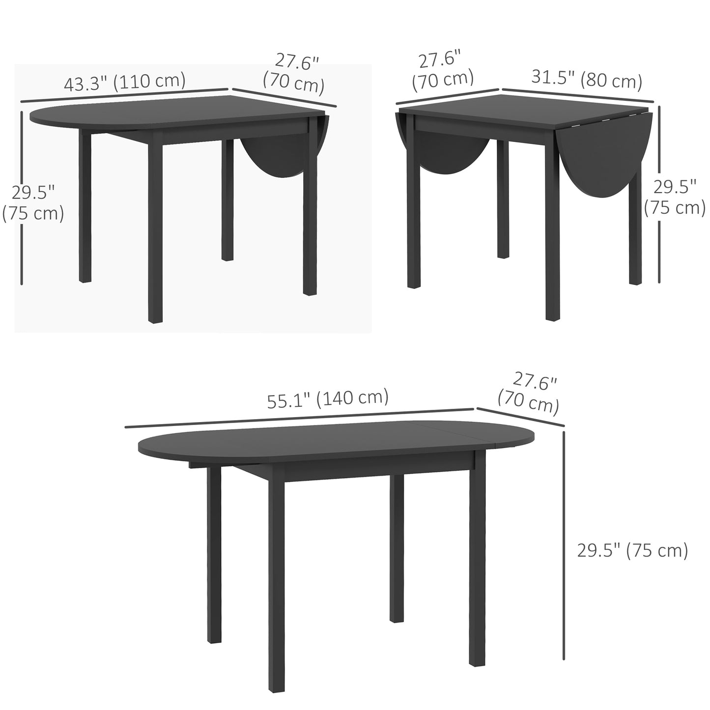 Table de cuisine pliante en bois massif pour petits espaces, table à manger pliante, noire