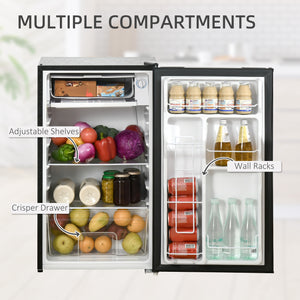 Réfrigérateur compact avec congélateur, étagère réglable, thermostat mécanique et porte réversible, noir
