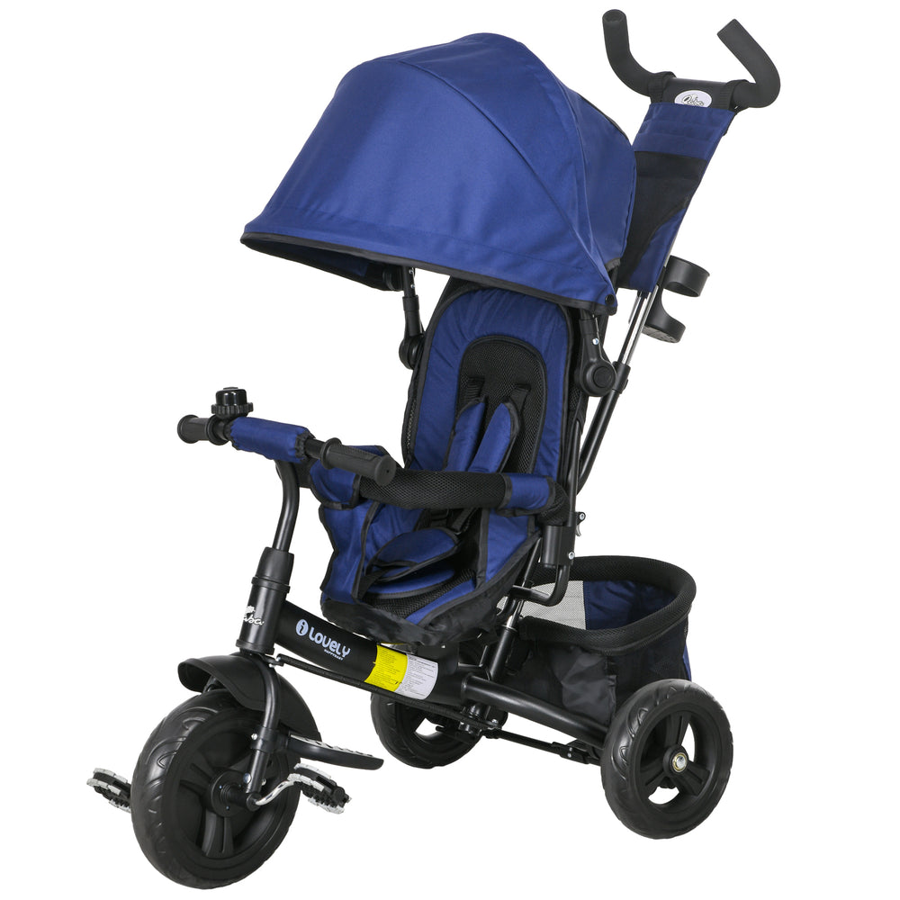 Tricycle 6 en 1 pour tout-petits de 1 à 5 ans avec poignée parentale, bleu foncé