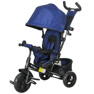 Tricycle 6 en 1 pour tout-petits de 1 à 5 ans avec poignée parentale, bleu foncé