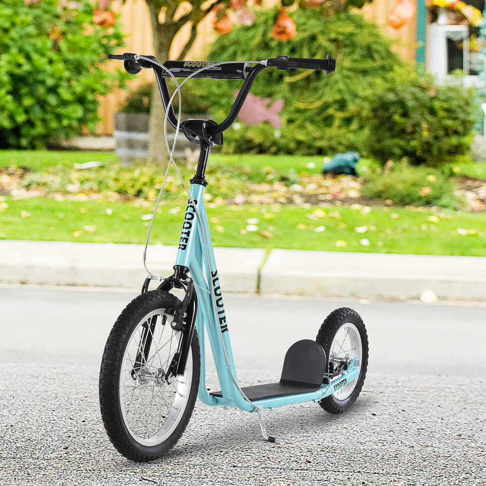 Trottinette avec guidon réglable et roue gonflable en caoutchouc de 16 pouces, bleue